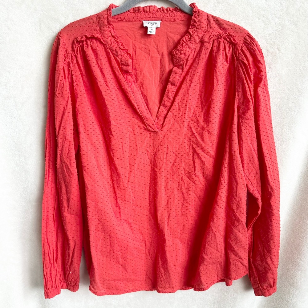 J Crew Re-Imagined Swiss Dot Ruffle Neck Long Sleeve‎ Blouse Top Medium